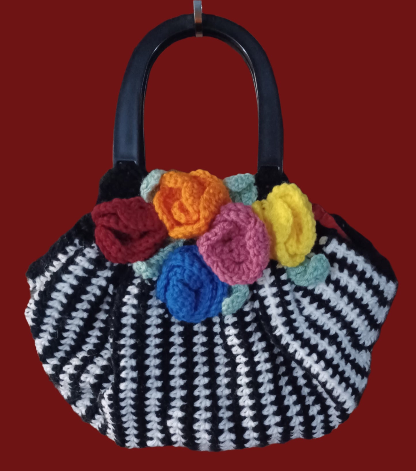 Handmade Crochet Black & White Striped Purse/Tote
