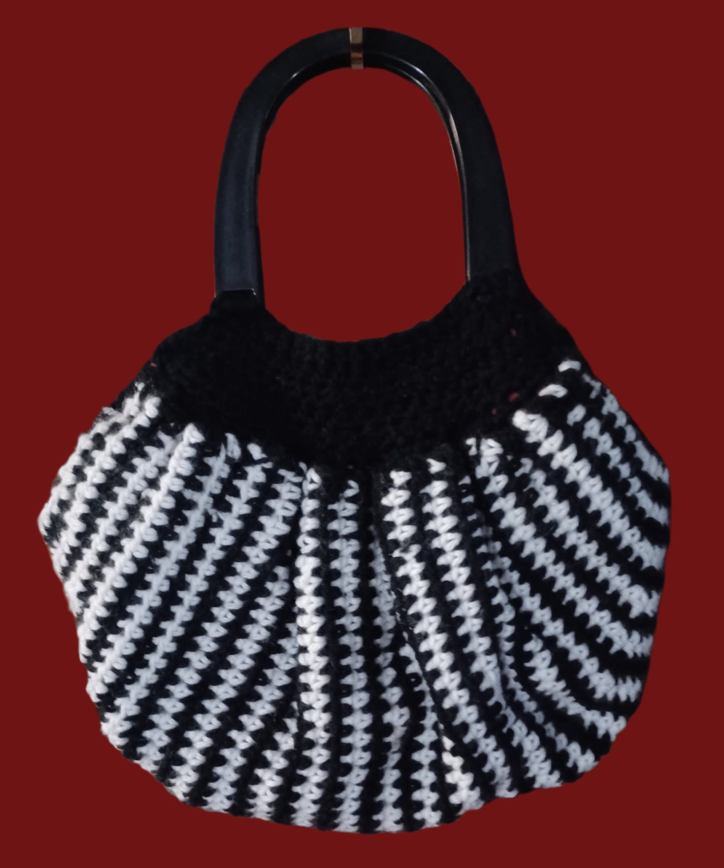 Handmade Crochet Black & White Striped Purse/Tote