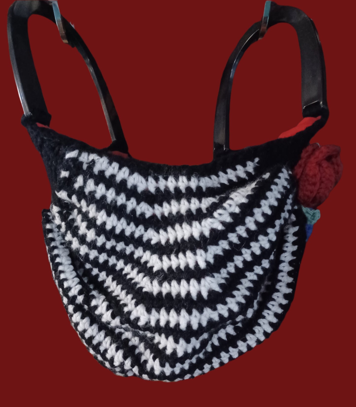 Handmade Crochet Black & White Striped Purse/Tote