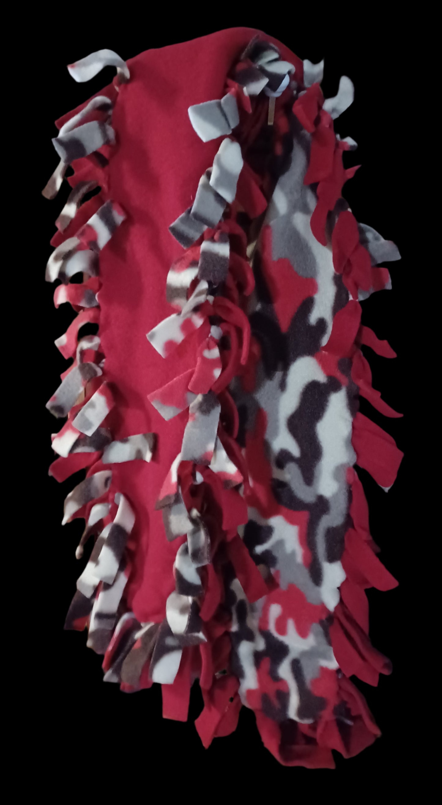 Two Layer Camo/Red Fleece Scarf w/Fringe