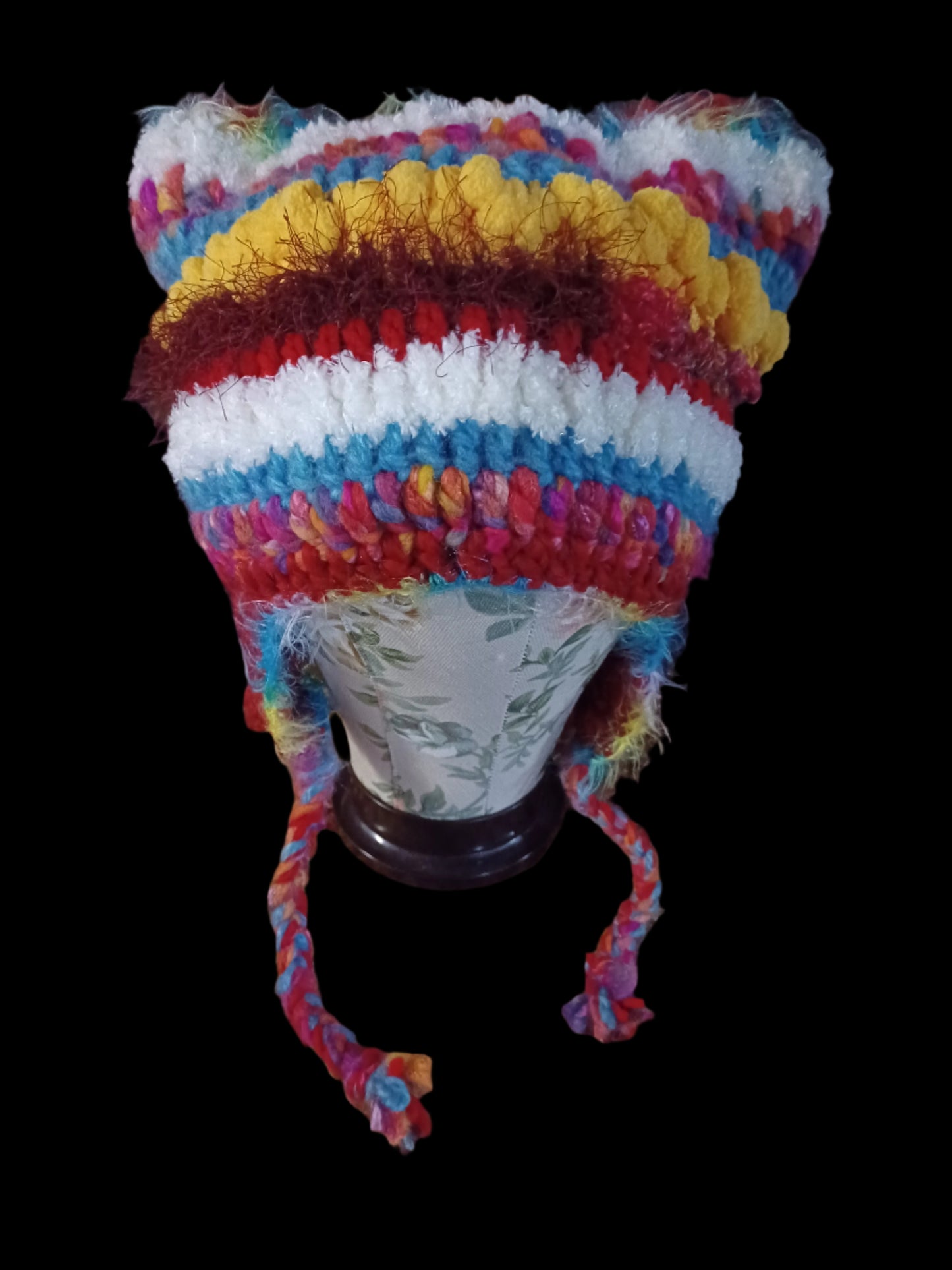Red Scrappy Hat w/ Ear Tabs Handcrafted