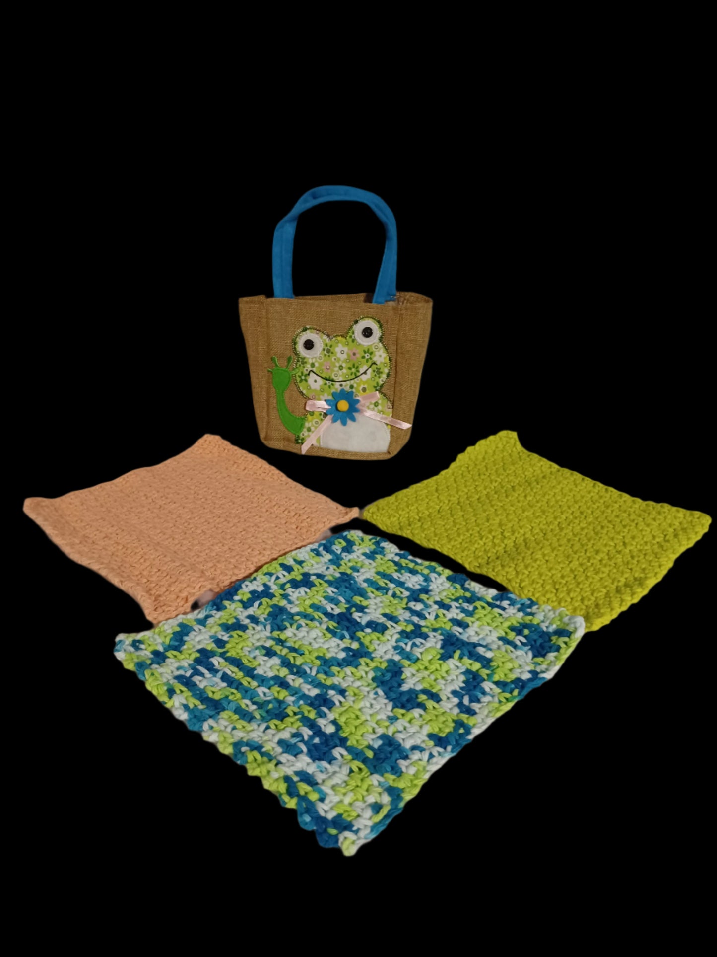 Dishcloth Set with Burlap Frog Bag