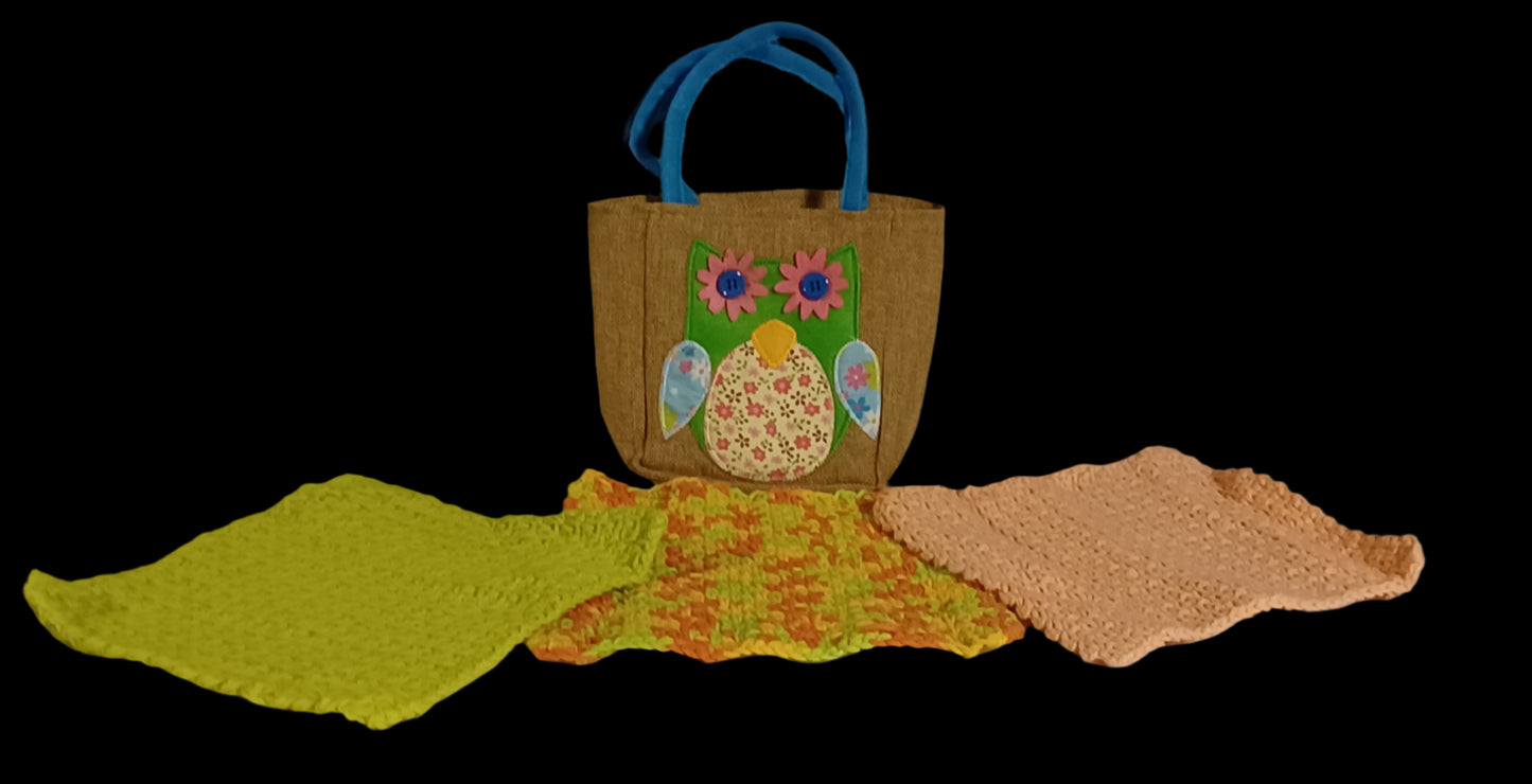 Dishcloth Set with Burlap Owl Bag