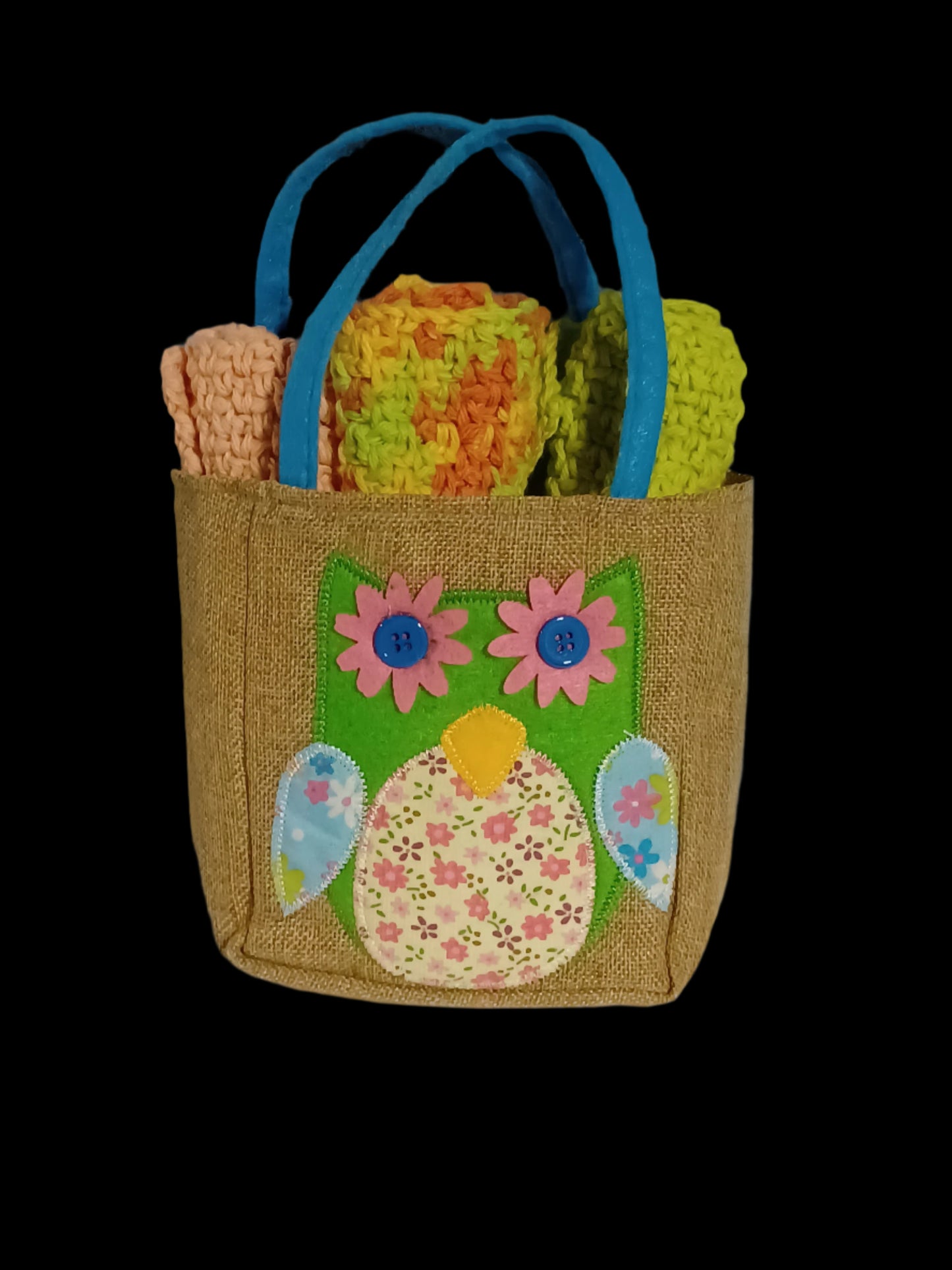 Dishcloth Set with Burlap Owl Bag