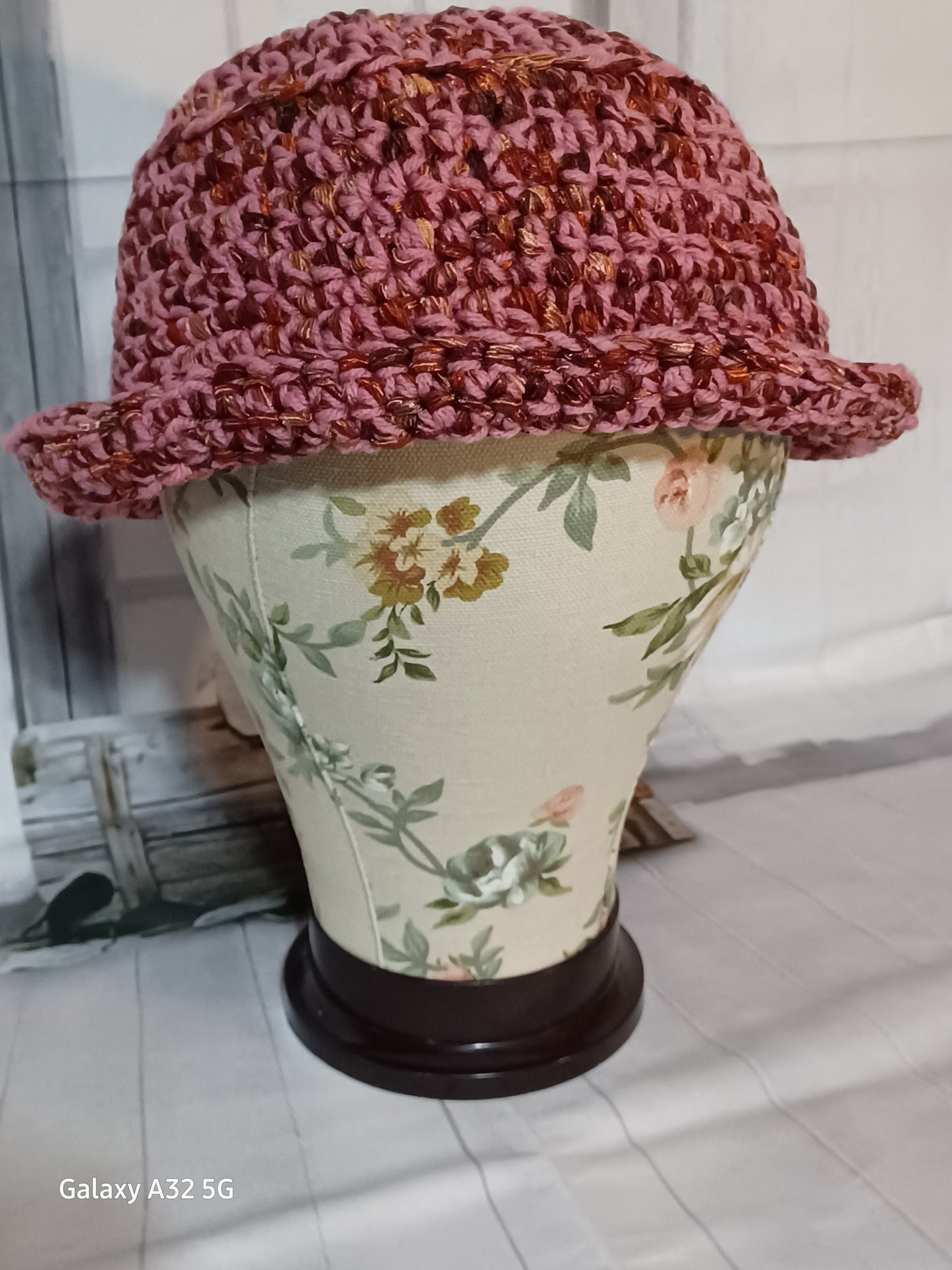 Handmade Crochet Hat Pink & Brown Mix