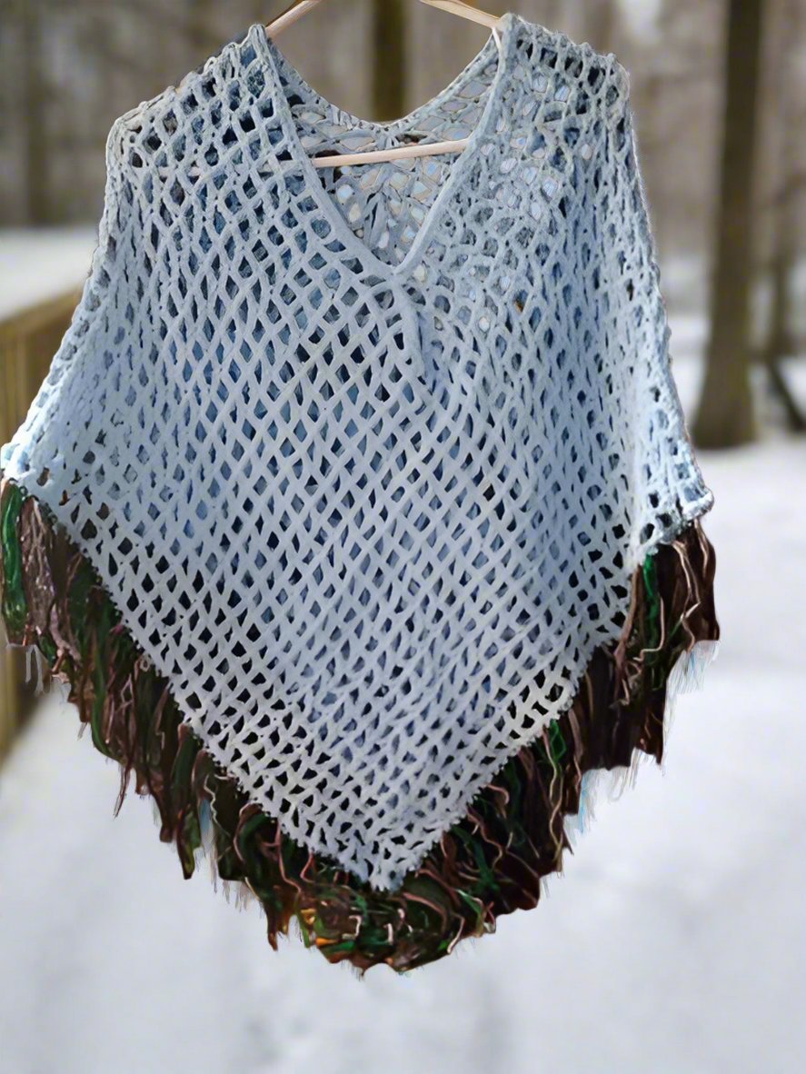 Lt Blue Open work Crochet Poncho