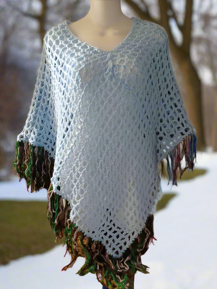 Lt Blue Open work Crochet Poncho