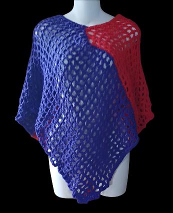 Two Tone Red & Purple Crochet Poncho OS