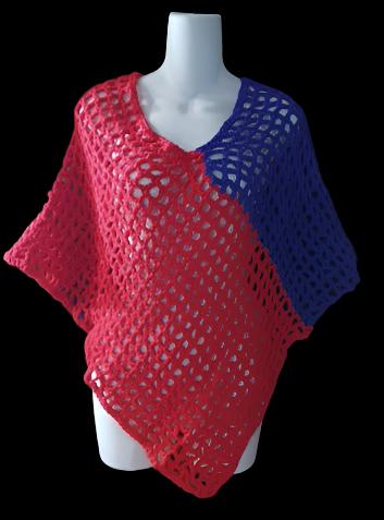 Two Tone Red & Purple Crochet Poncho OS