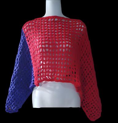 Two Tone Red & Purple Crochet Poncho OS