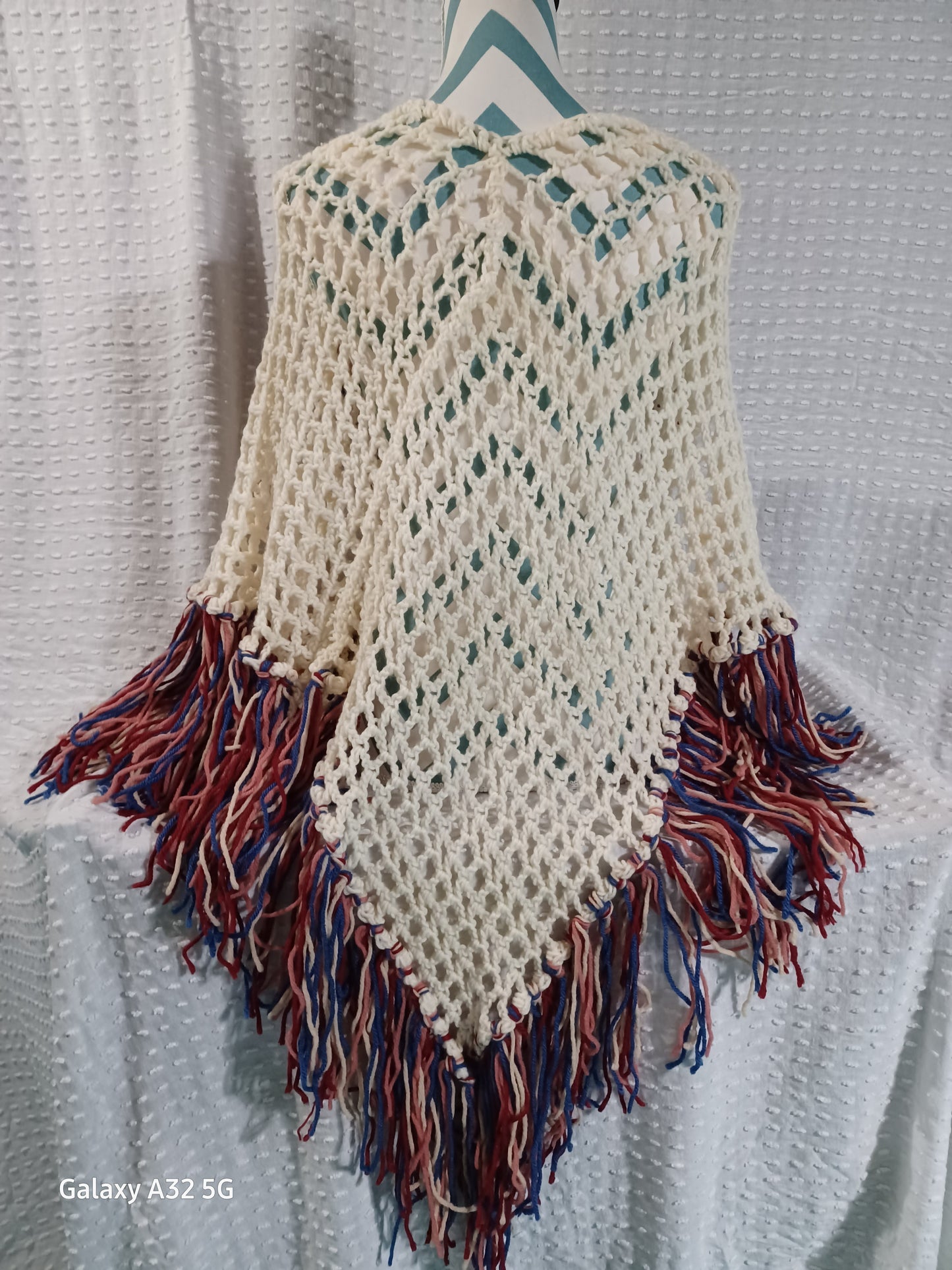 Cream Color Poncho with Fringe