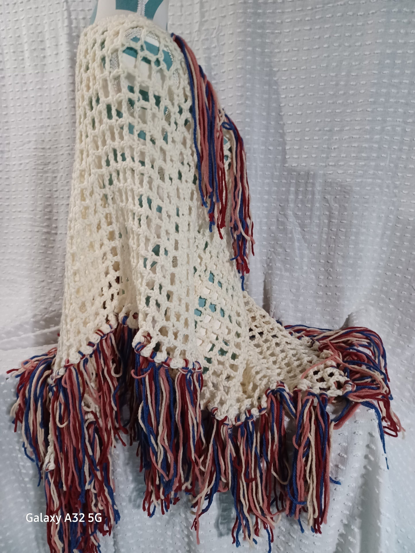 Cream Color Poncho with Fringe