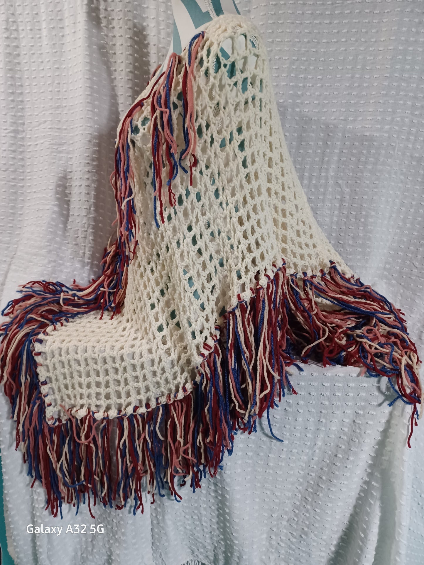 Cream Color Poncho with Fringe