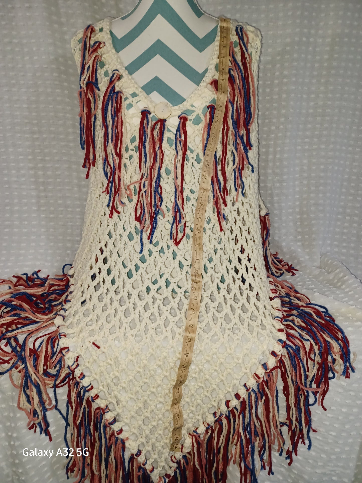 Cream Color Poncho with Fringe