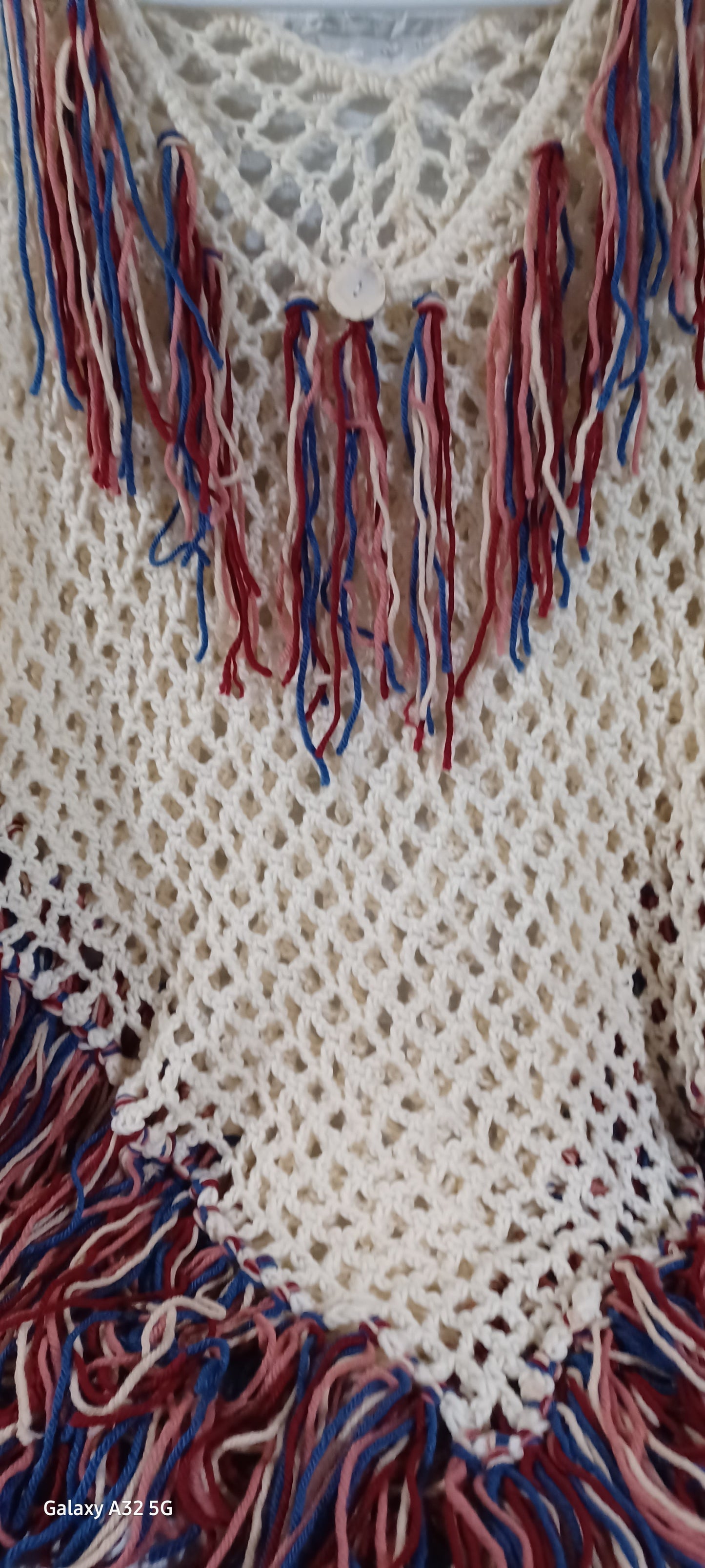 Cream Color Poncho with Fringe