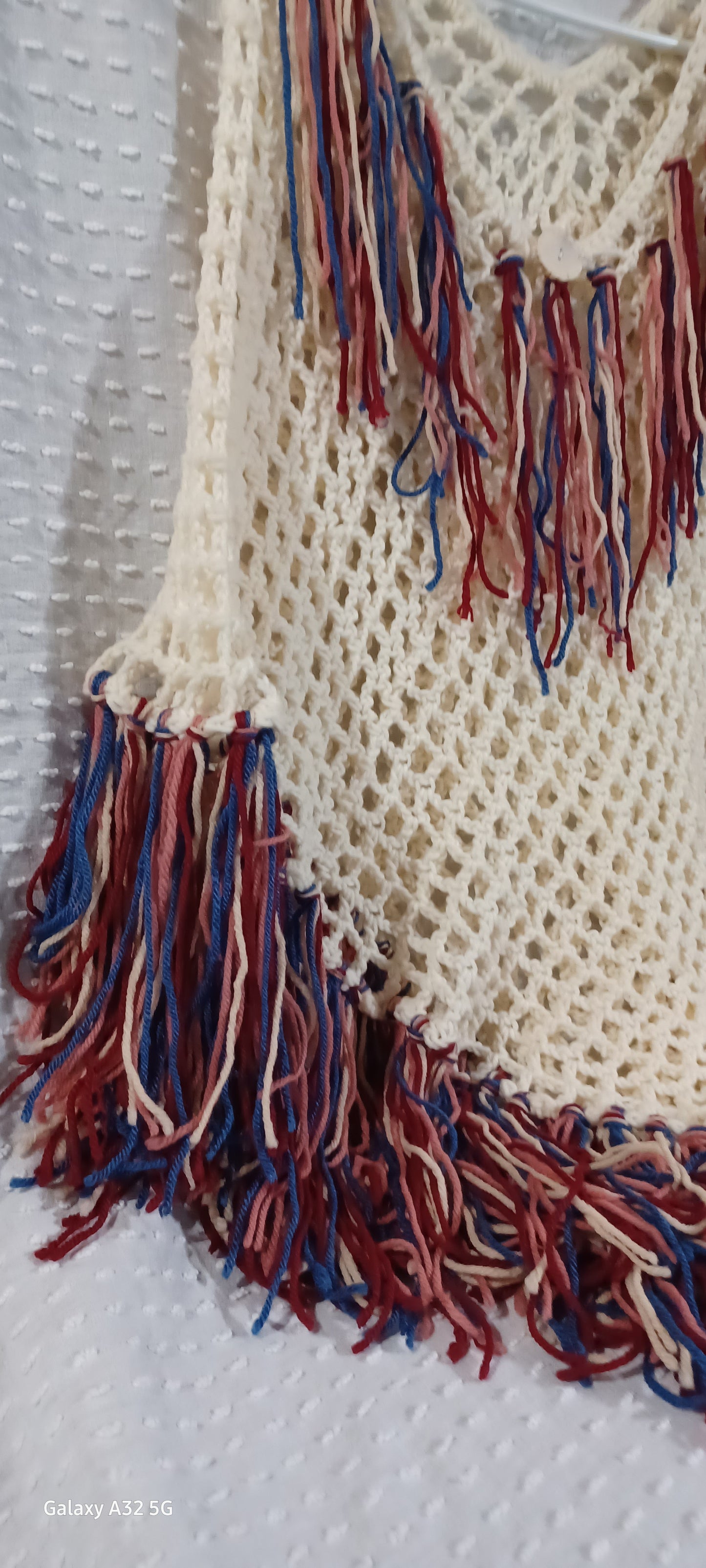 Cream Color Poncho with Fringe