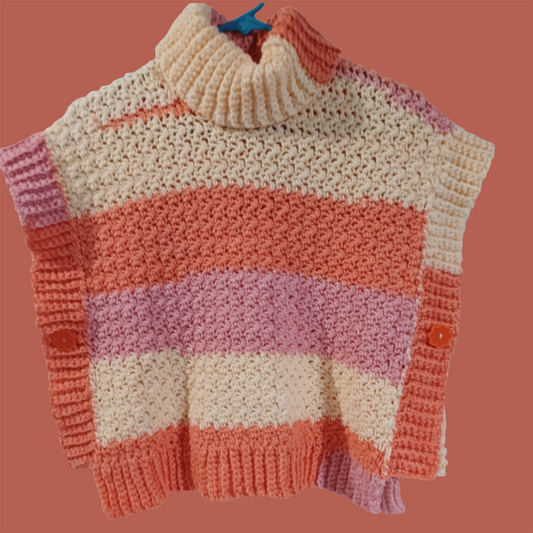 Just Peachy Girls Cowl Neck Poncho