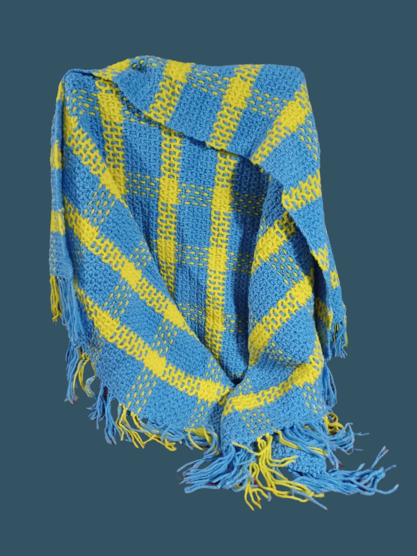 Hand Crocheted Blue & Yellow Plaid Blanket