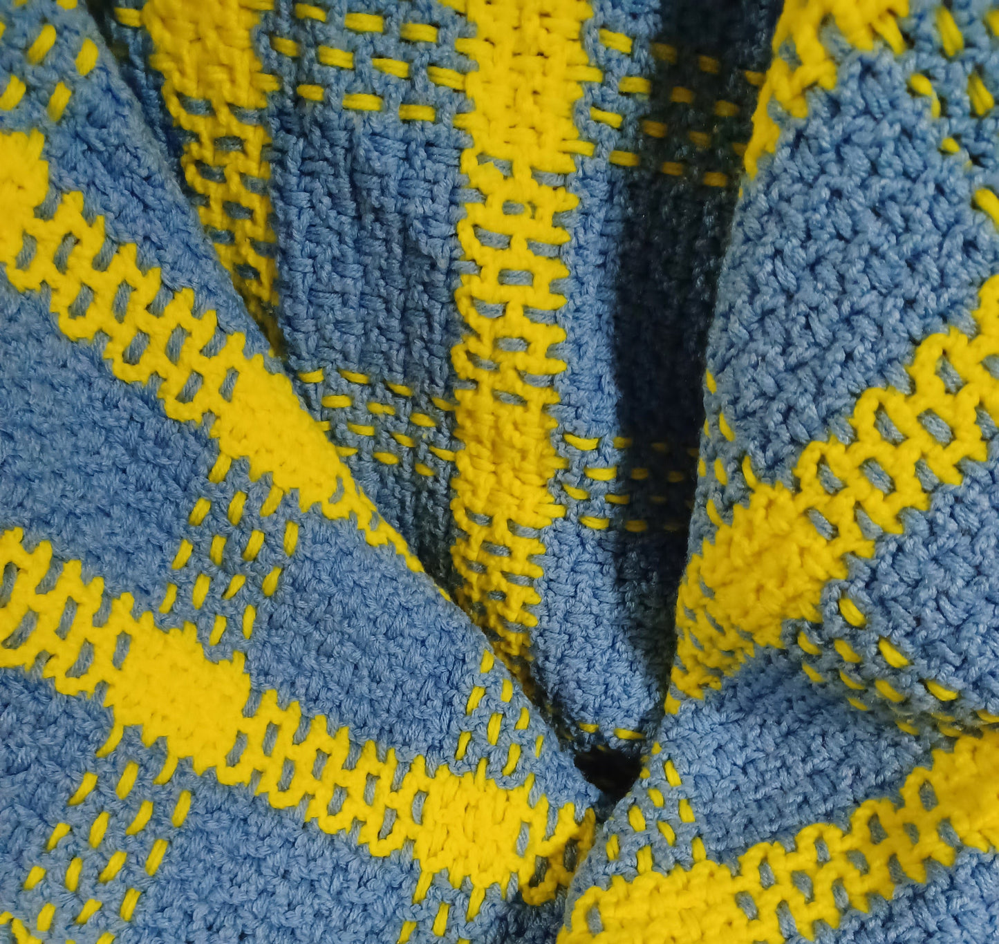 Hand Crocheted Blue & Yellow Plaid Blanket