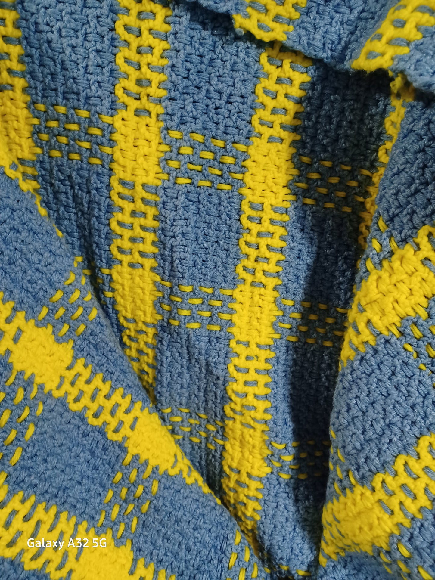 Hand Crocheted Blue & Yellow Plaid Blanket