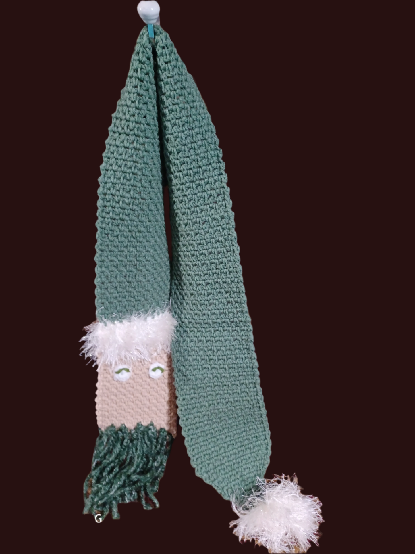 Olive Green Santa Face Hand Crocheted Scarf