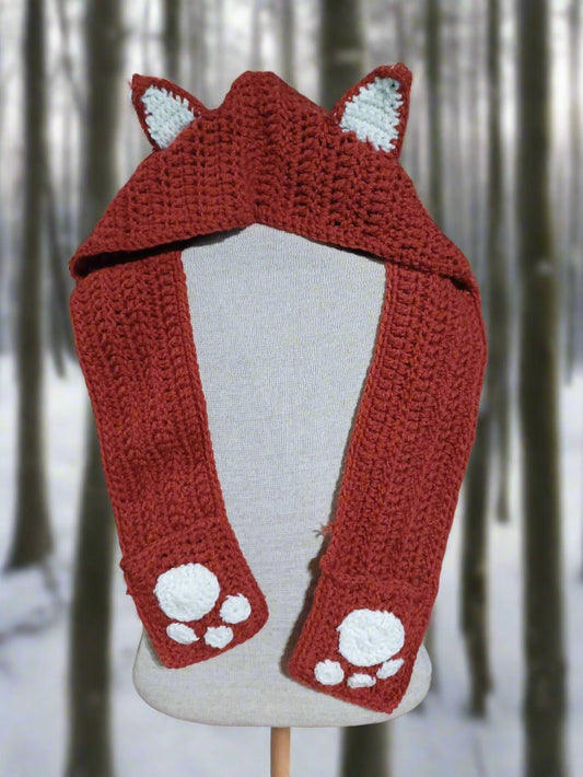 Child's Handcrafted Fox Hat / Scarf with Pockets