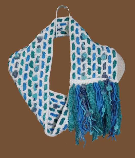 Blue & Green Cowl with Fringe