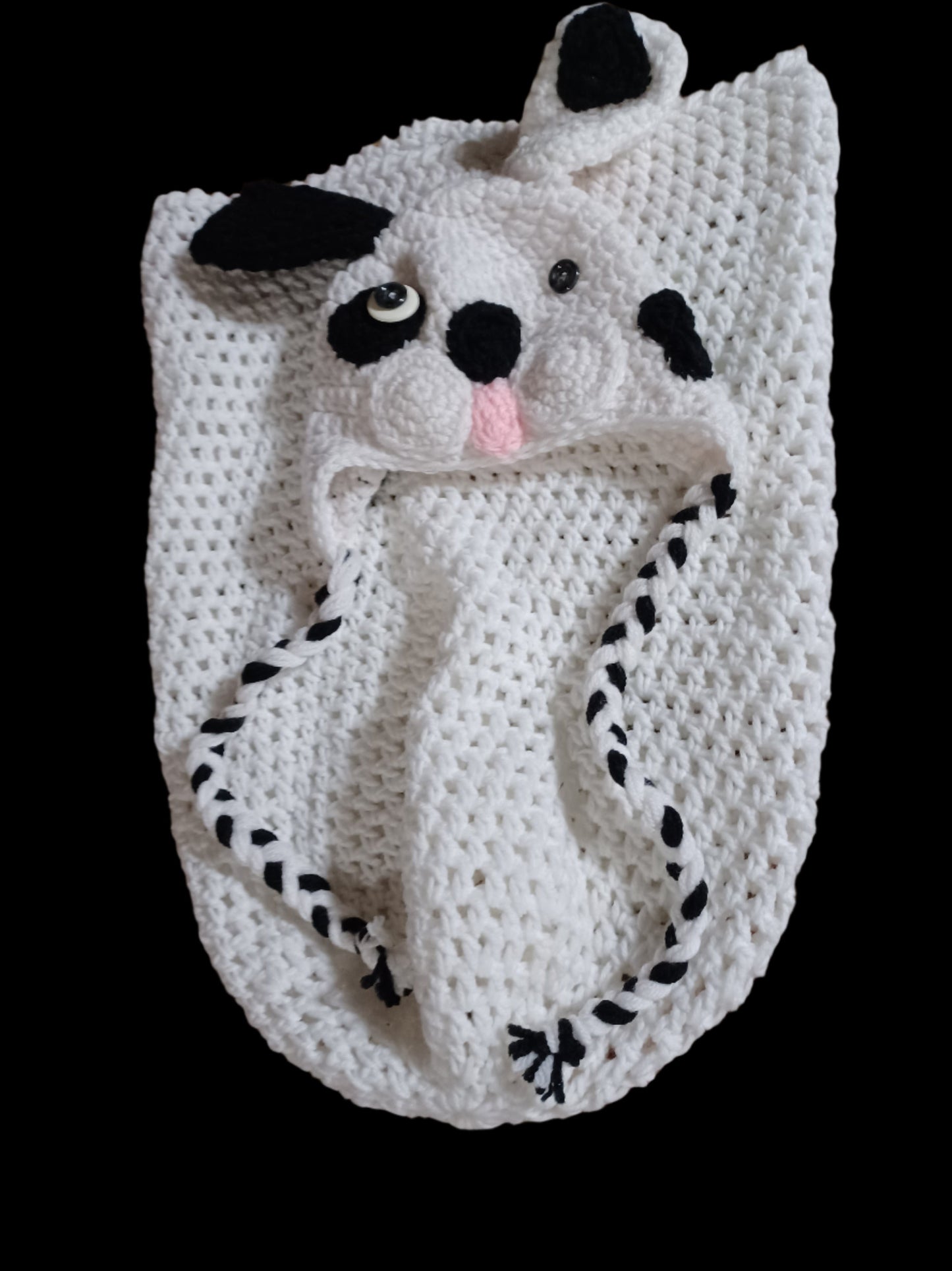 Black & White Puppy Snuggle Sack with Hat