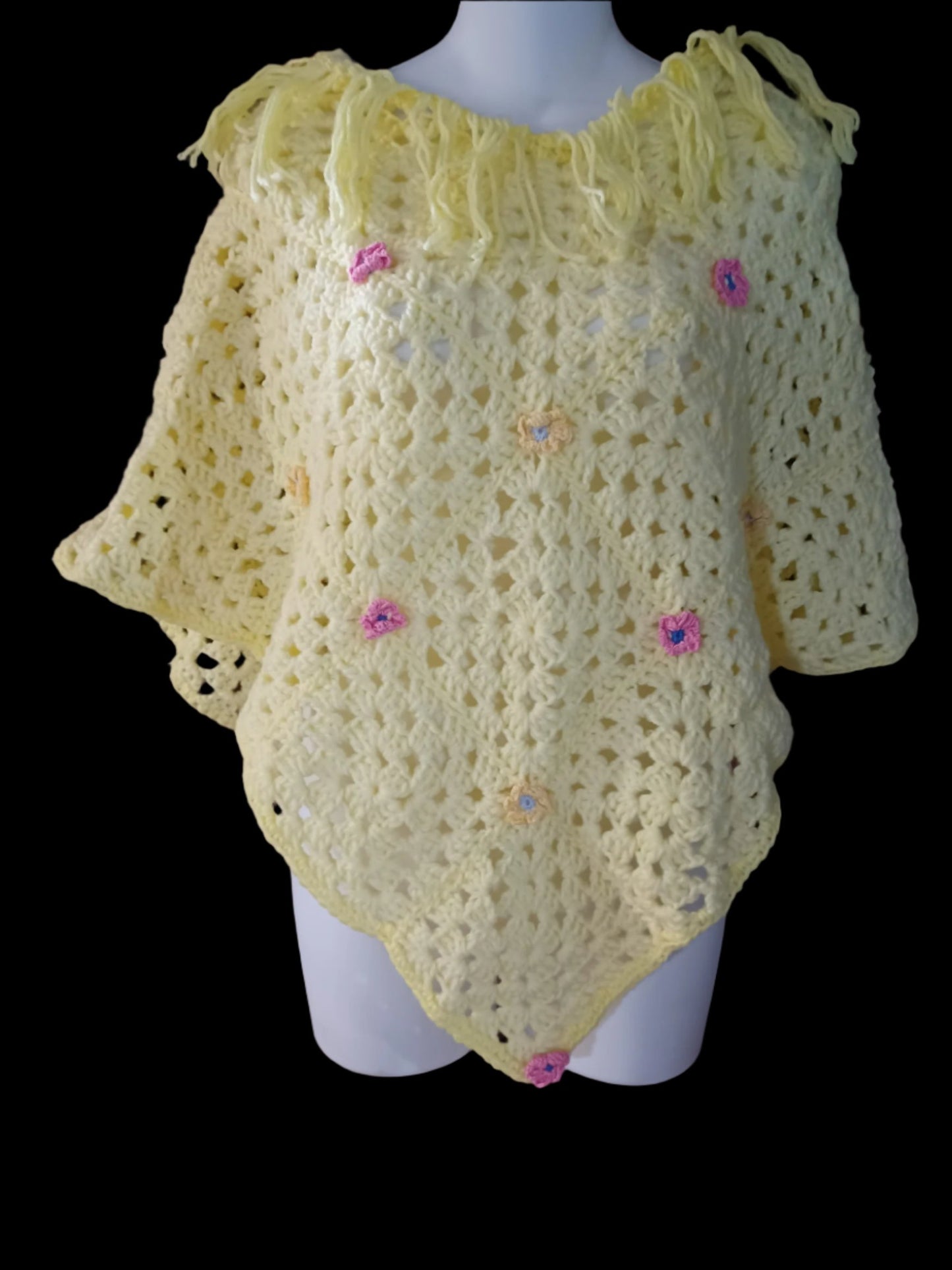 Yellow Granny Square Poncho Handmade