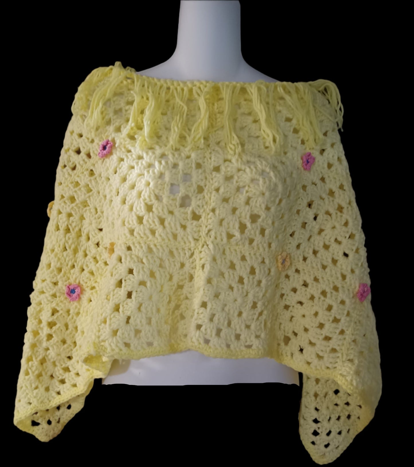 Yellow Granny Square Poncho Handmade