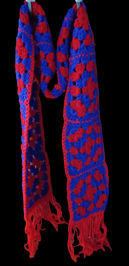 Granny Square Scarf w/Fringe Red & Purple