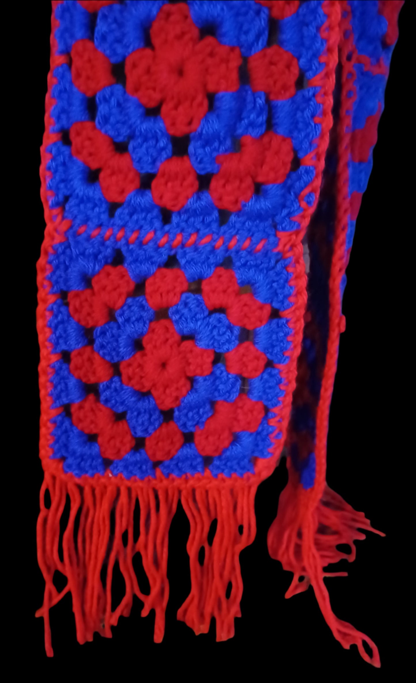 Granny Square Scarf w/Fringe Red & Purple