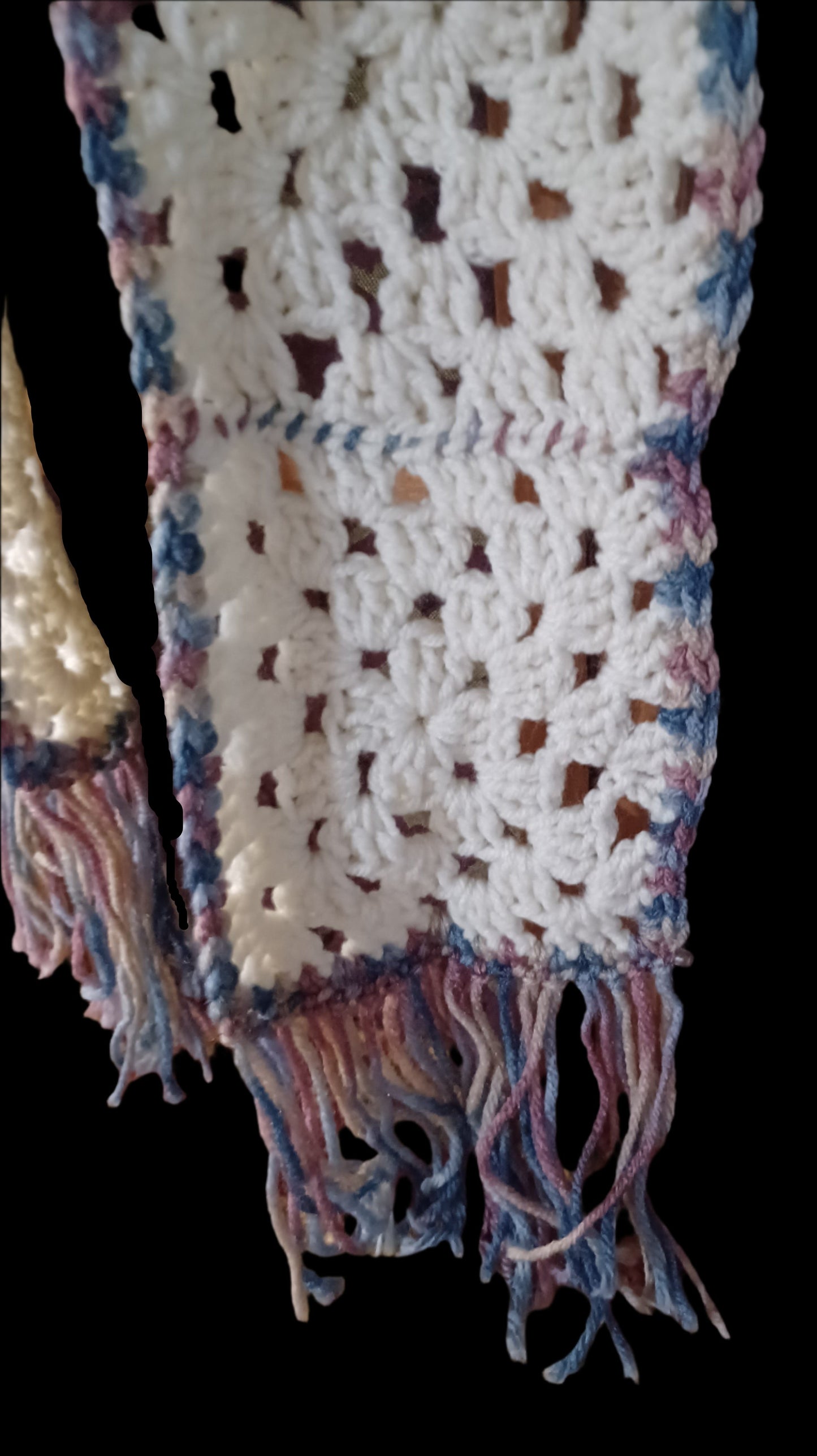 Granny Square Scarf w/Fringe Cream & Multi