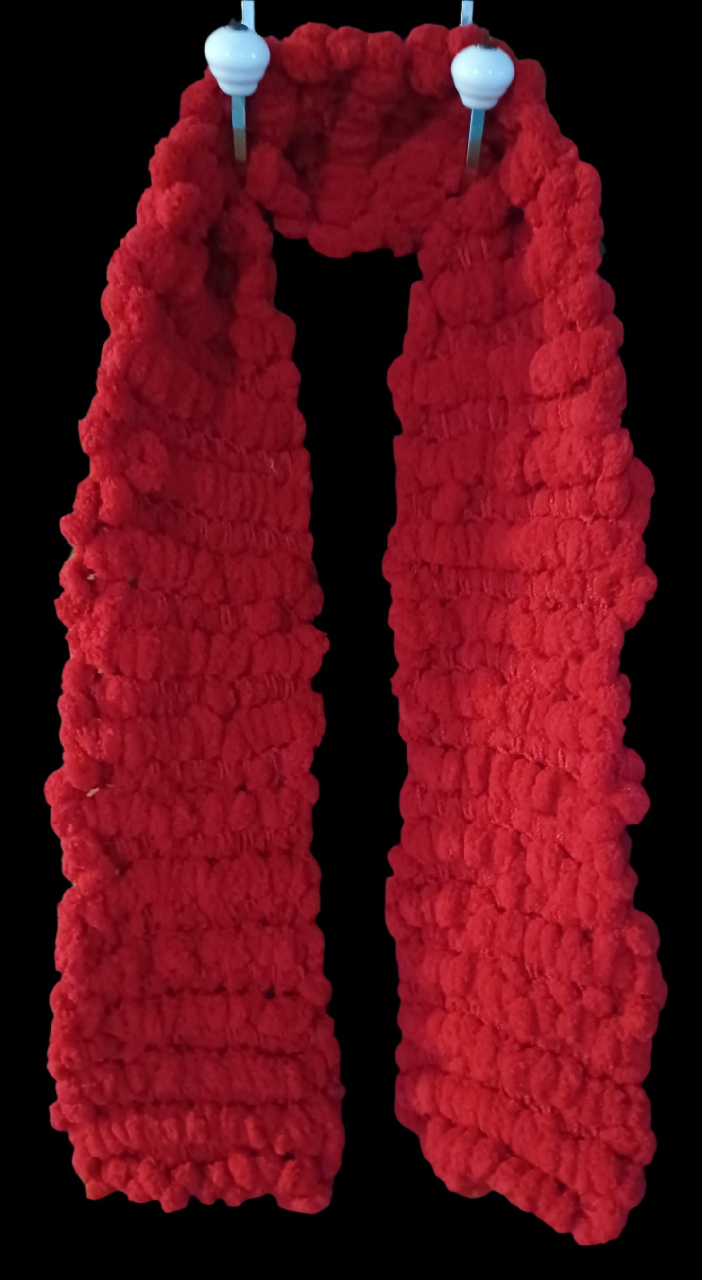 Red Fleece Pom Pom Handmade Scarf