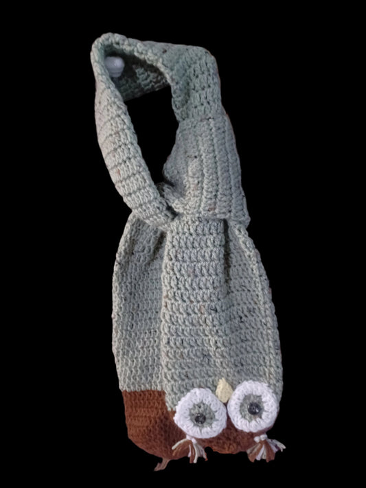 Crocheted Owl Scarf Two Layers Thick Green Specks