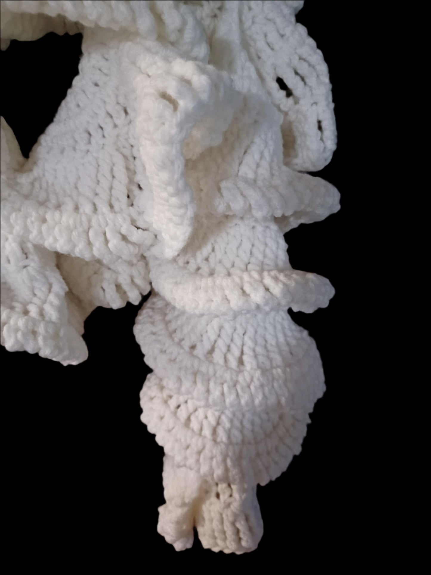 Crochet Curly Extra Long White Scarf