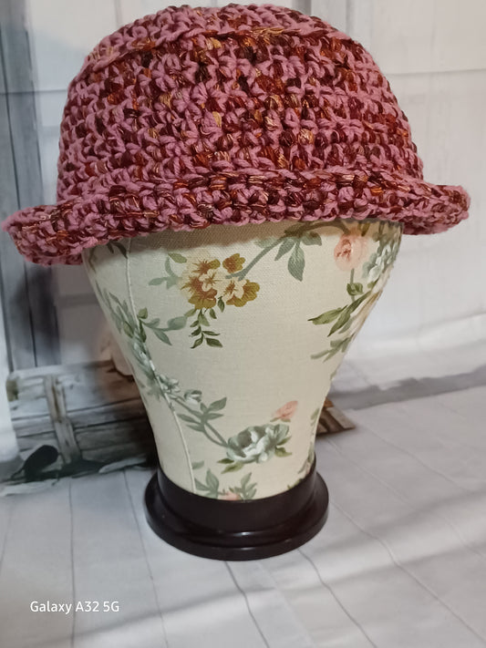 Handmade Crochet Hat Pink & Brown Mix