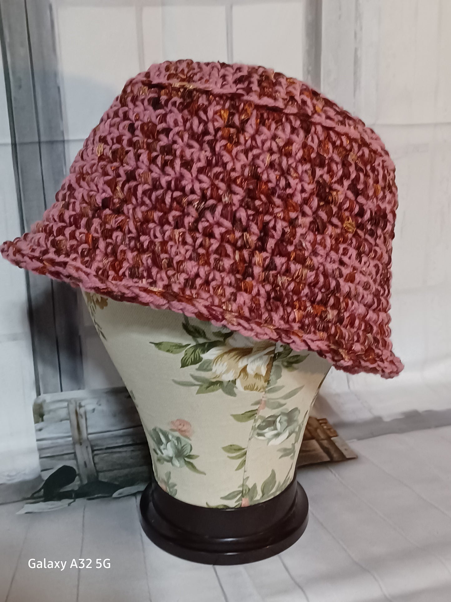 Handmade Crochet Hat Pink & Brown Mix