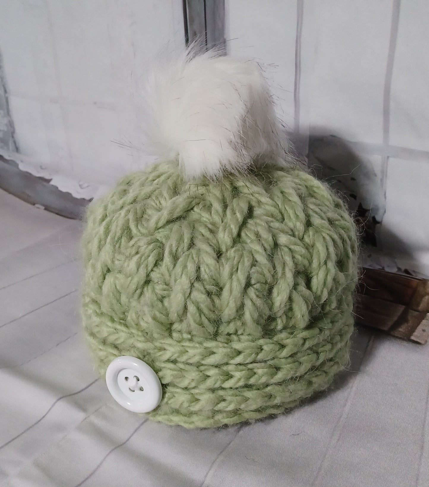 Child's Lt Green Hat w/ Pom-Pom Accent