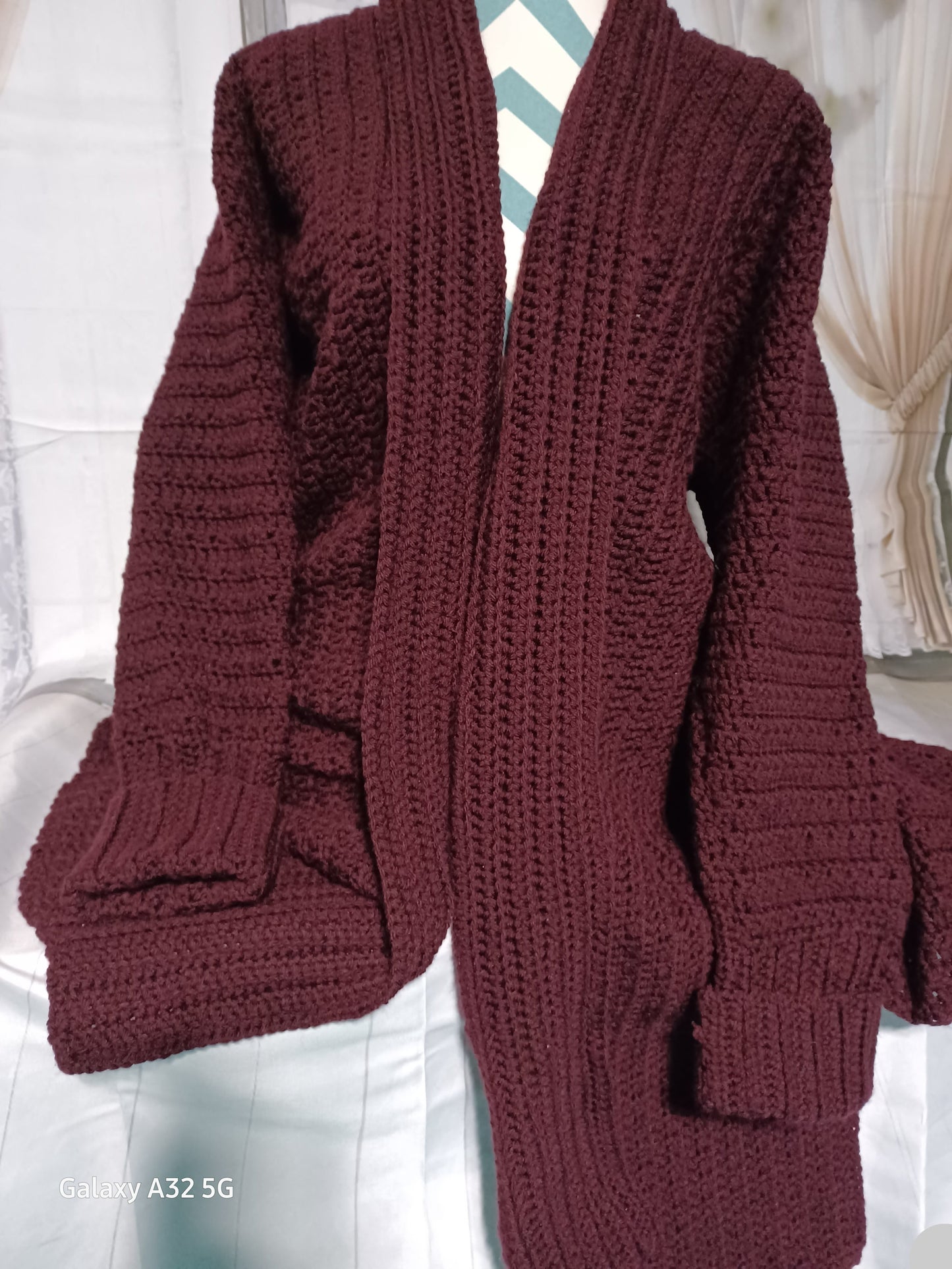 Hand Crochet Sweater Coat  41" Length