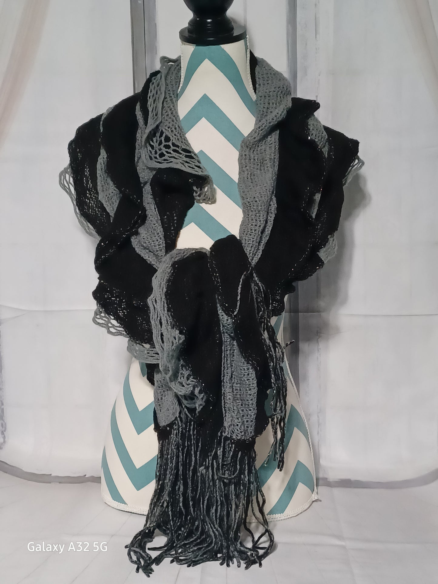 Gray & Black Ruffle Scarf