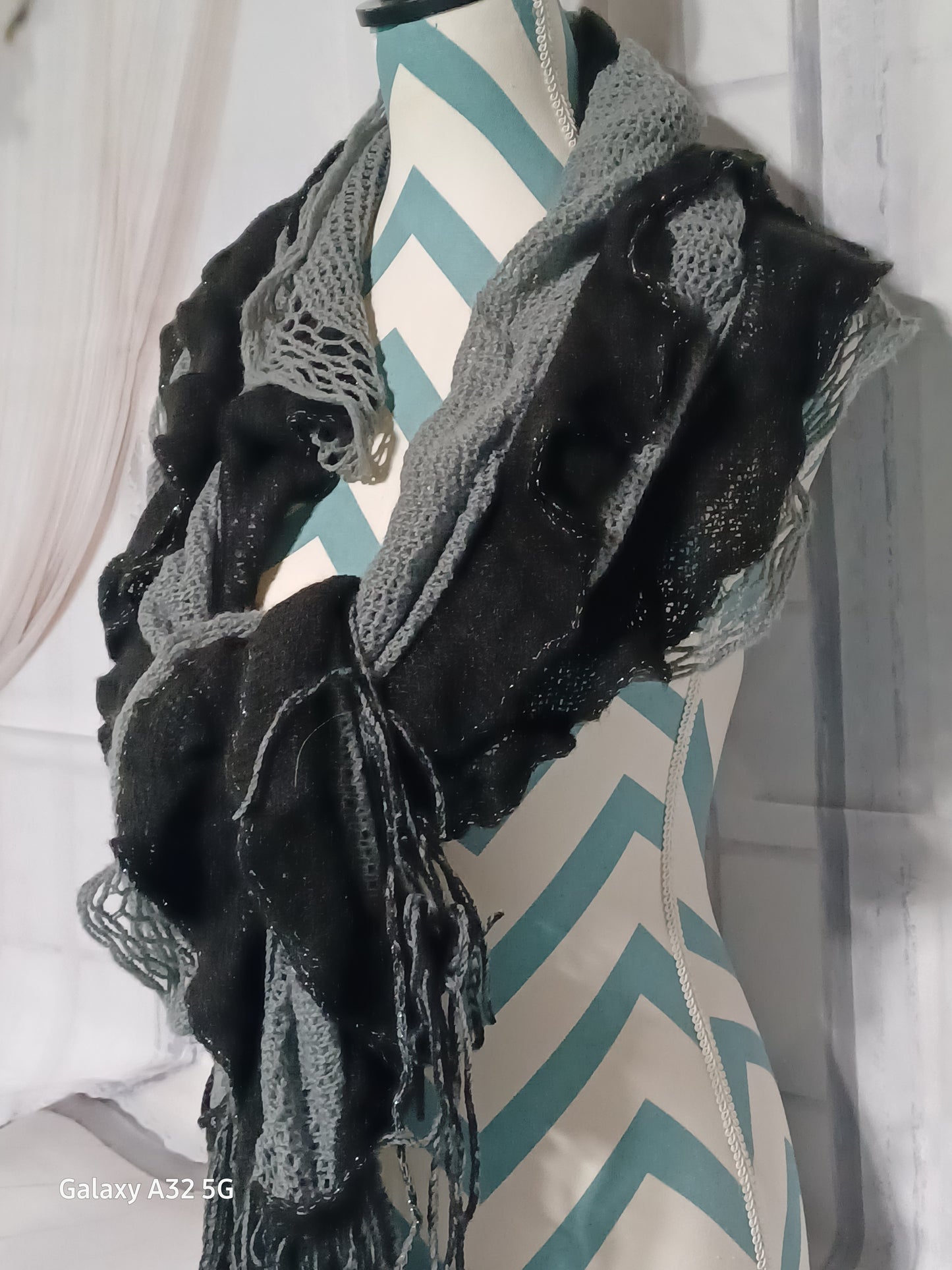 Gray & Black Ruffle Scarf