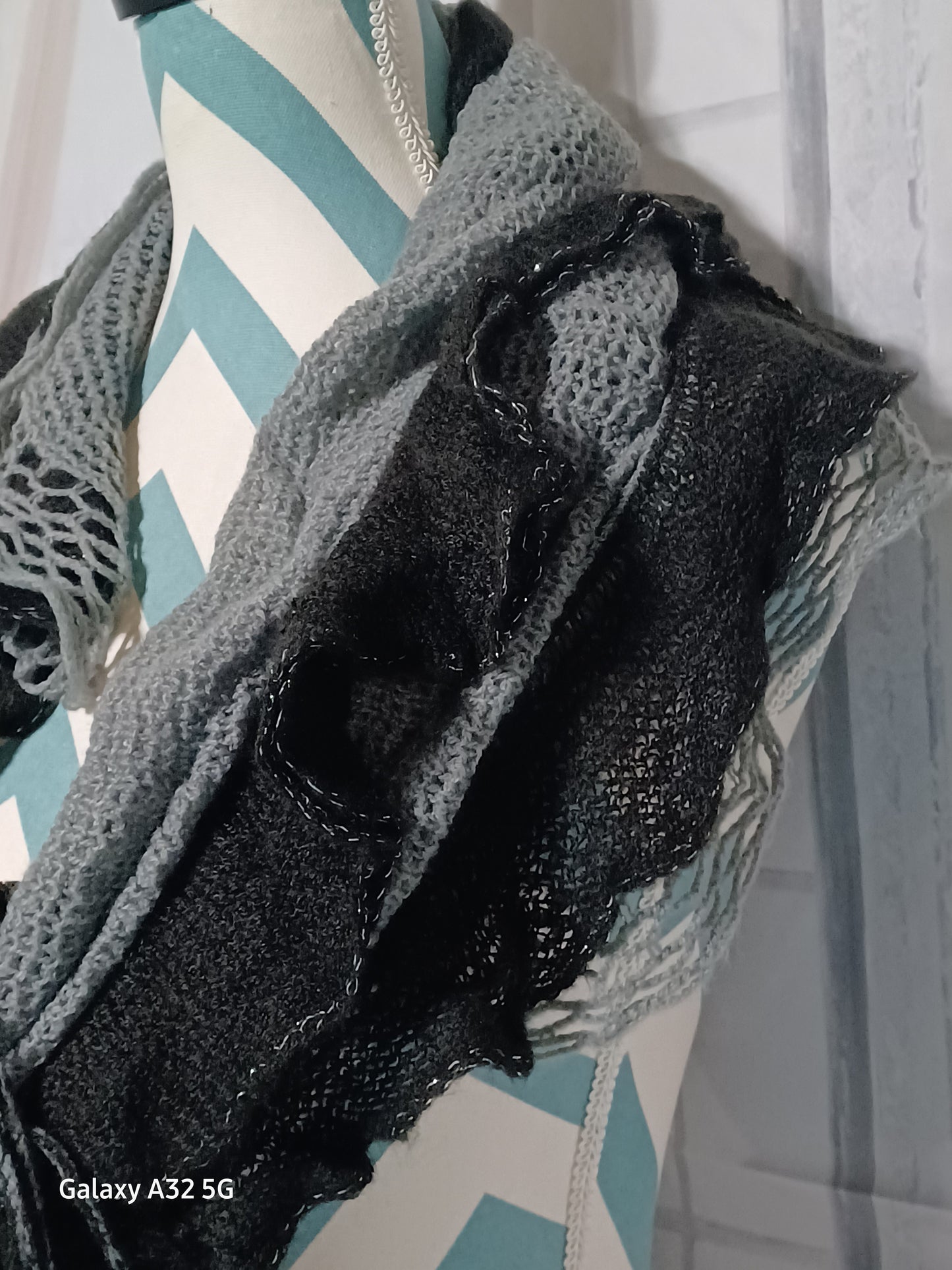 Gray & Black Ruffle Scarf