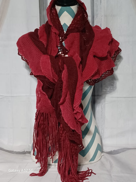 Maroon & Dark Red Ruffle Scarf