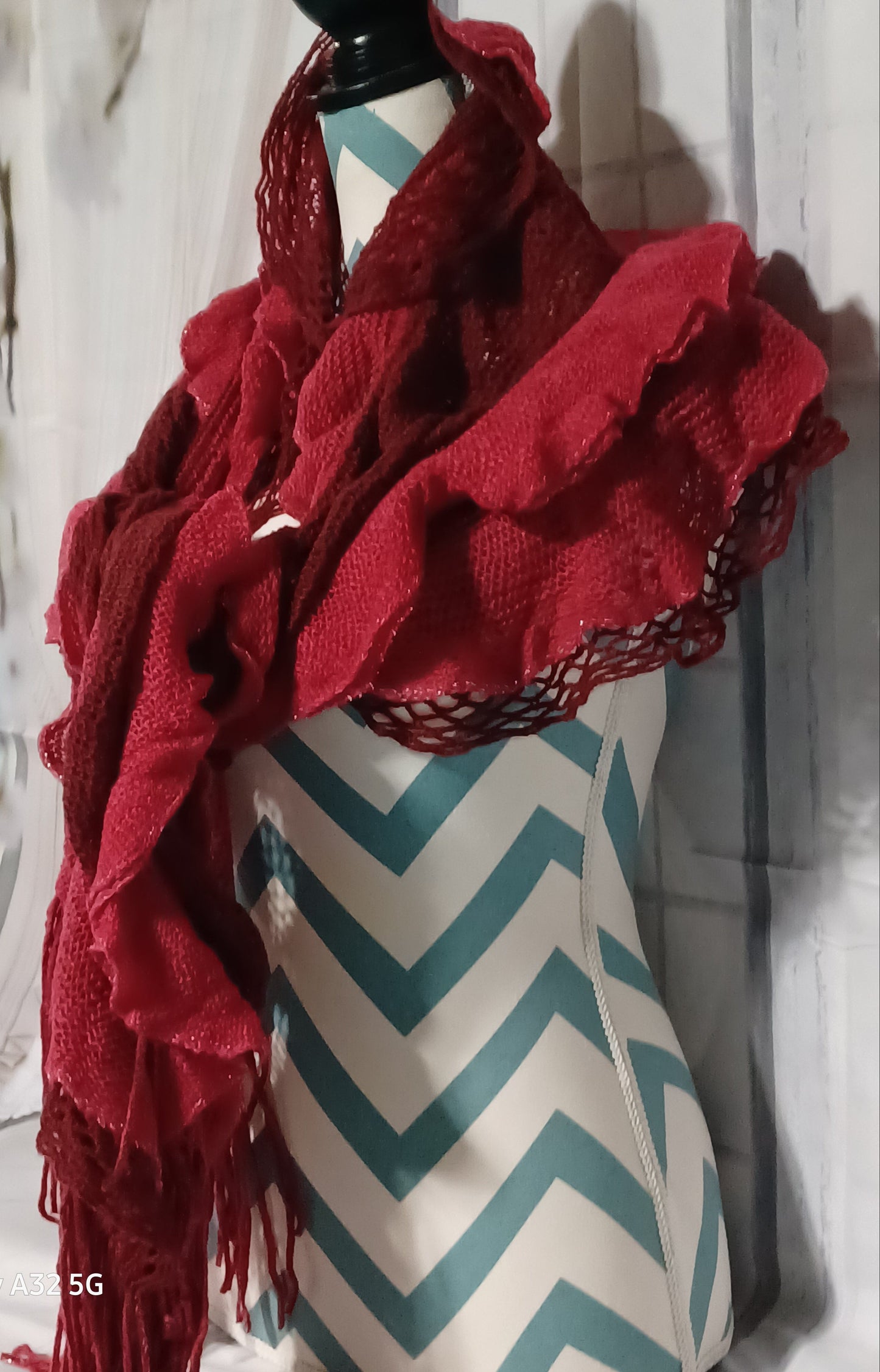 Maroon & Dark Red Ruffle Scarf