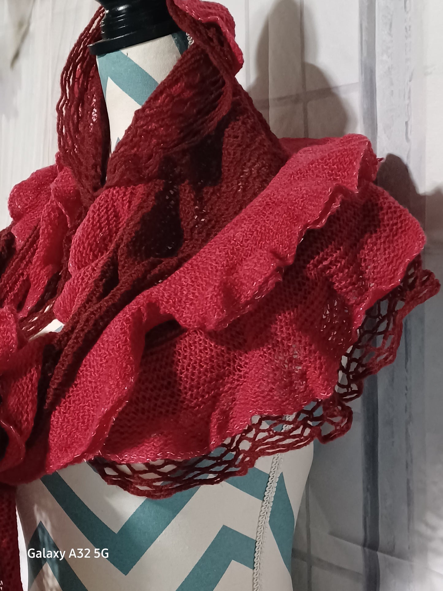Maroon & Dark Red Ruffle Scarf