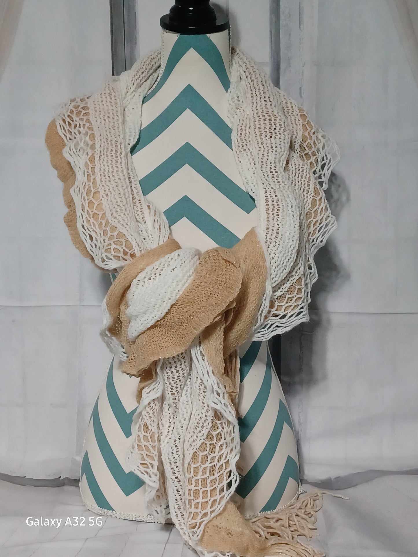 Beige & White Ruffle Scarf