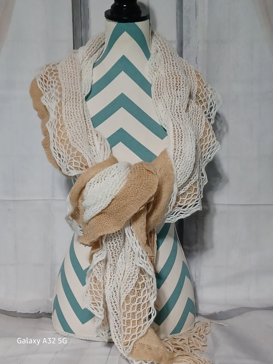 Beige & White Ruffle Scarf