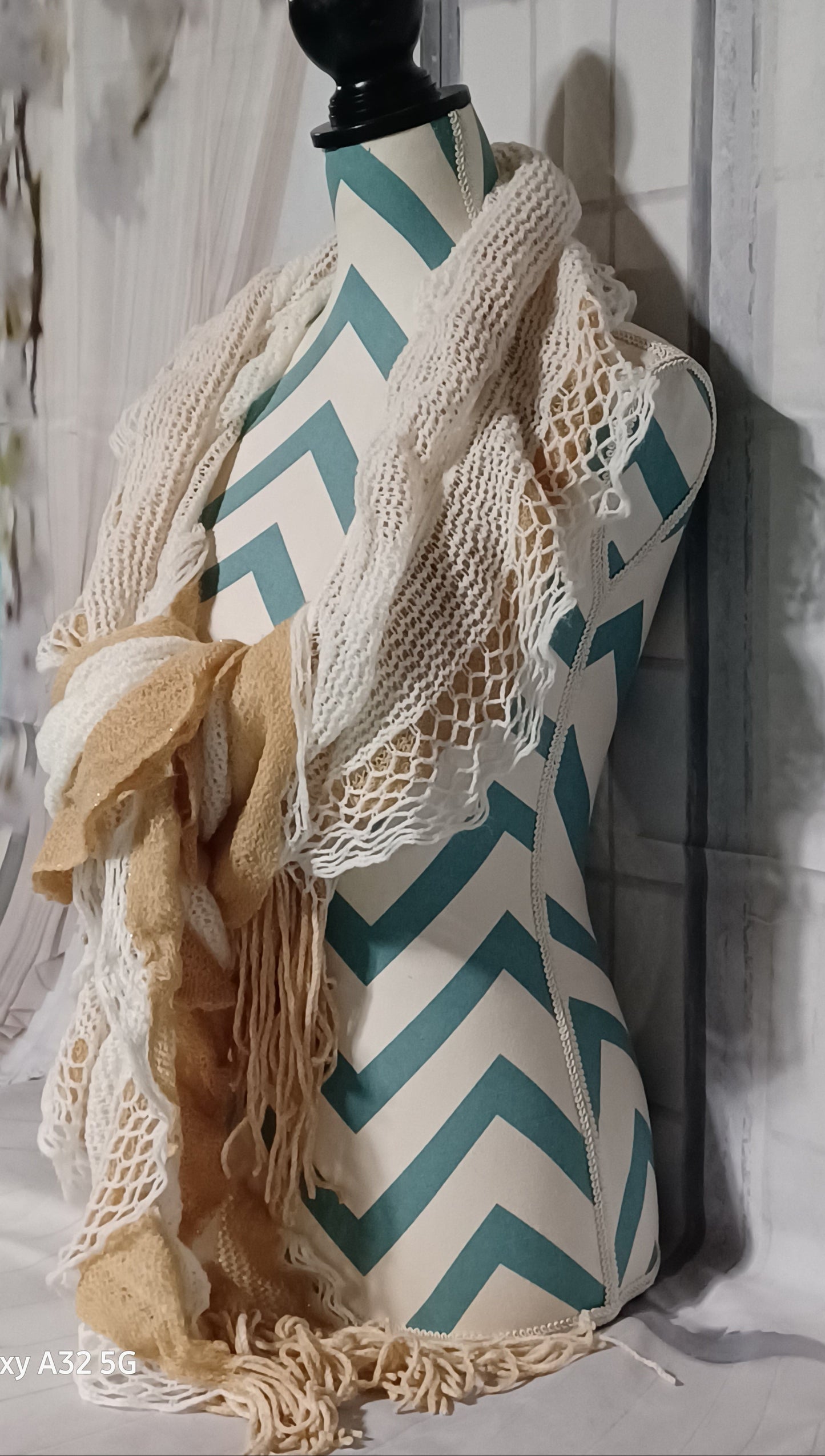 Beige & White Ruffle Scarf