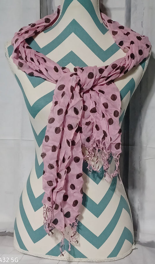 Pink & Brown Dotted Lightweight Scarf